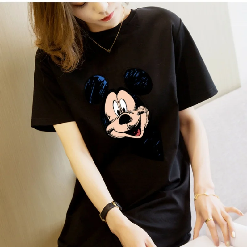 Summer Cartoon Nightdress Ladies Printing Cute Cartoon Striped Nightdress Women Short Sleeve Nightdress