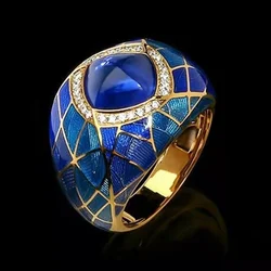 Fashion Luxurious Blue Gem Finger Rings Retro Zircon Design Men Ring Jewelry for Banquet Party Accessories