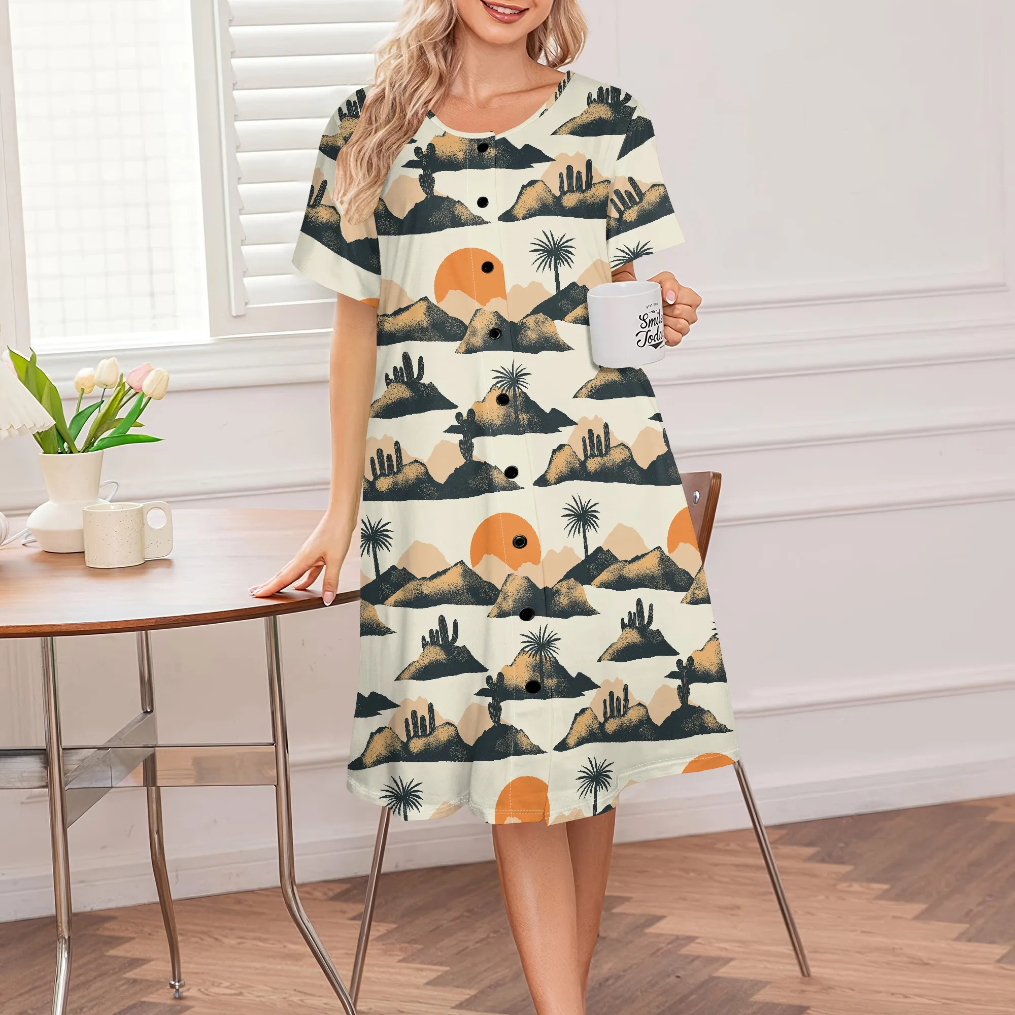 

Desert Sunset & Cactus Print Dress | Casual Summer Dress with Short Sleeves XS-3XL