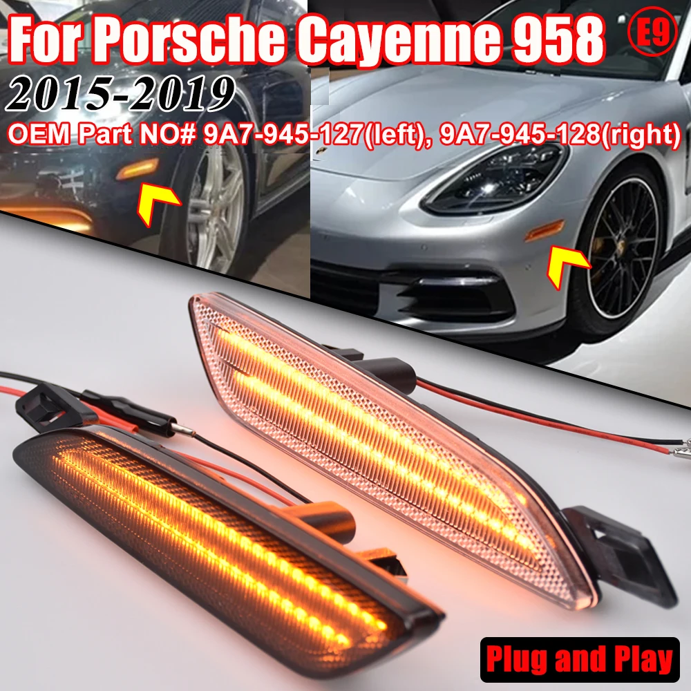 2PCS Front Amber Led Side Marker Lights For Porsche Cayenne 958 2015 2016 2017 2018 2019 Auto Fender Flare Lamps