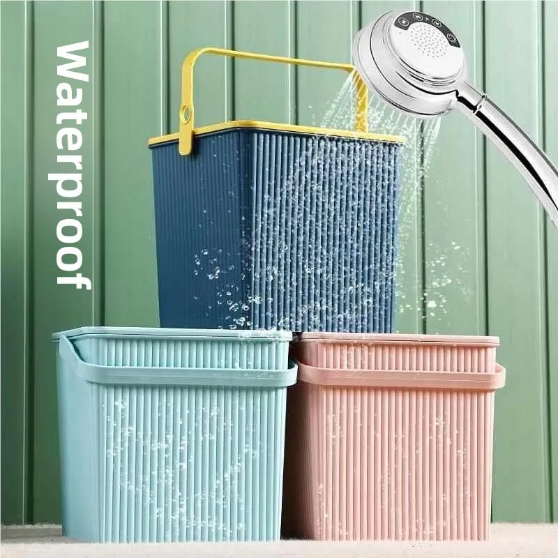 Portable Plastic Square Bucket Toy Storage Bucket  Bathing Basket Handheld Shower Storage Bucket with Lid Wash Accessories