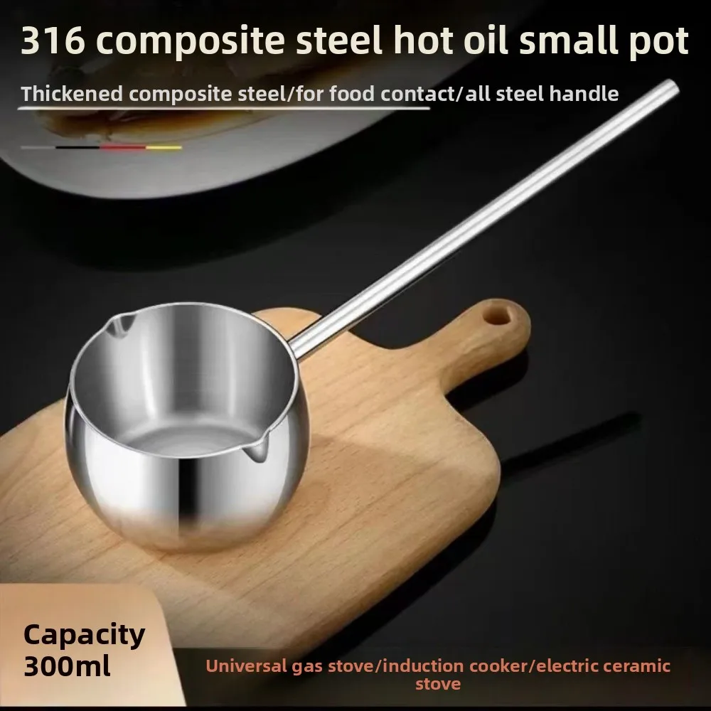 Durable Stainless Steel Butter Warmer Pot Long Handle 10oz/300ml Small Saucepan Mini Multifunctional Food Supplement Pot