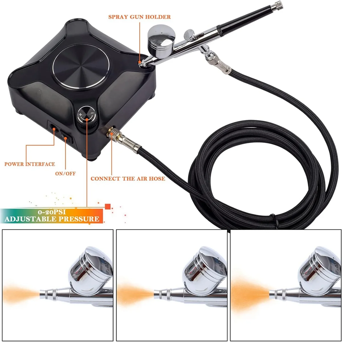 40PSI Adjustable Output Airbrush Kit Dual ActionAir Brush Compressor Kit for Painting Makeup Decoration Art Craft