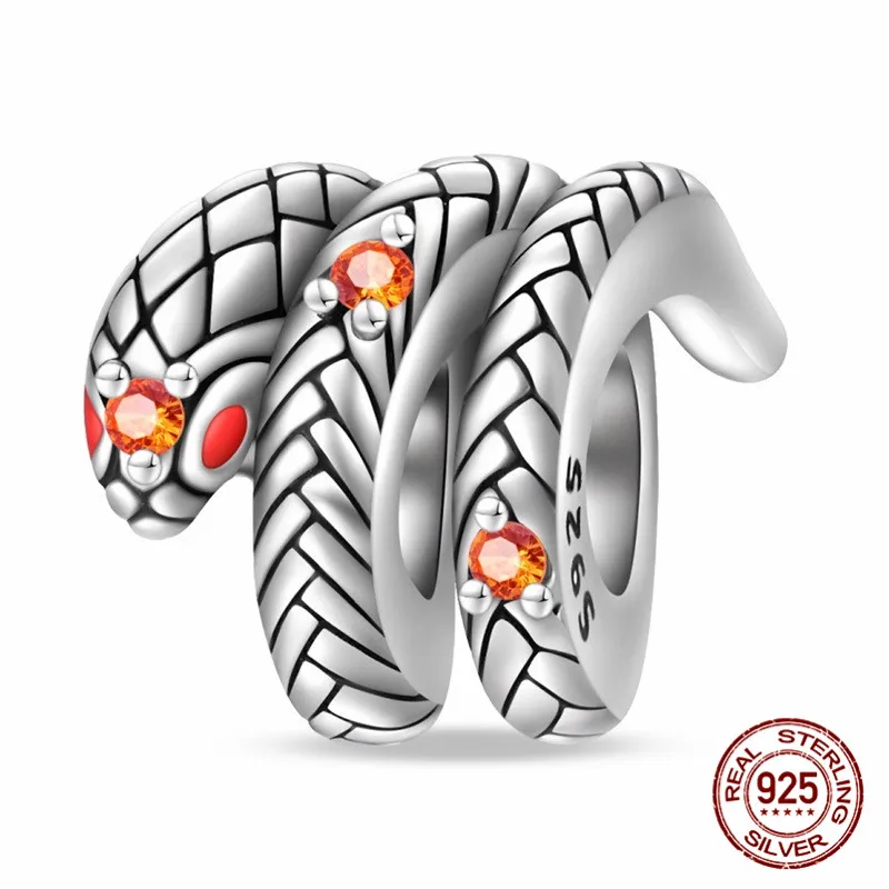 

925 Sterling Silver Zircon White Snake Pendant Beads paired with an original bracelet a DIY womens jewelry gift