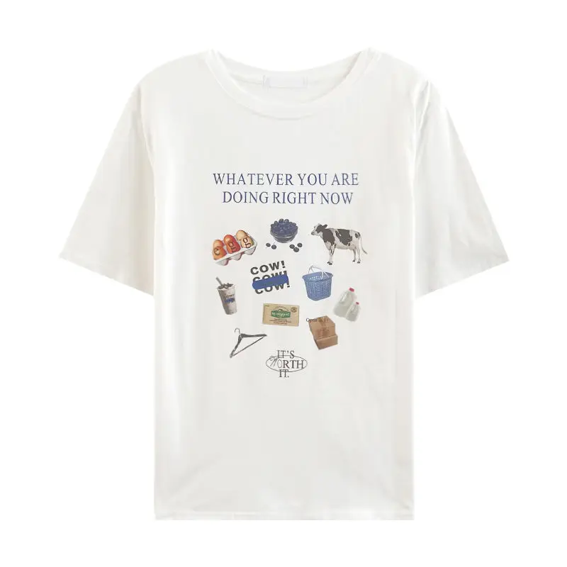 Doce japonês sle rosa puro algodão orto sve camiseta feminina solta fina redonda ne estudante f sve topo de colheita feminino