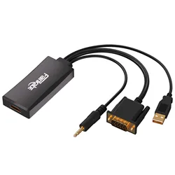 Fairikabe VGA do kabel Adapter HDMI z dźwiękiem 1080P VGA wtyk męski do HDMI żeński konwerter do monitora z zasilaczem USB