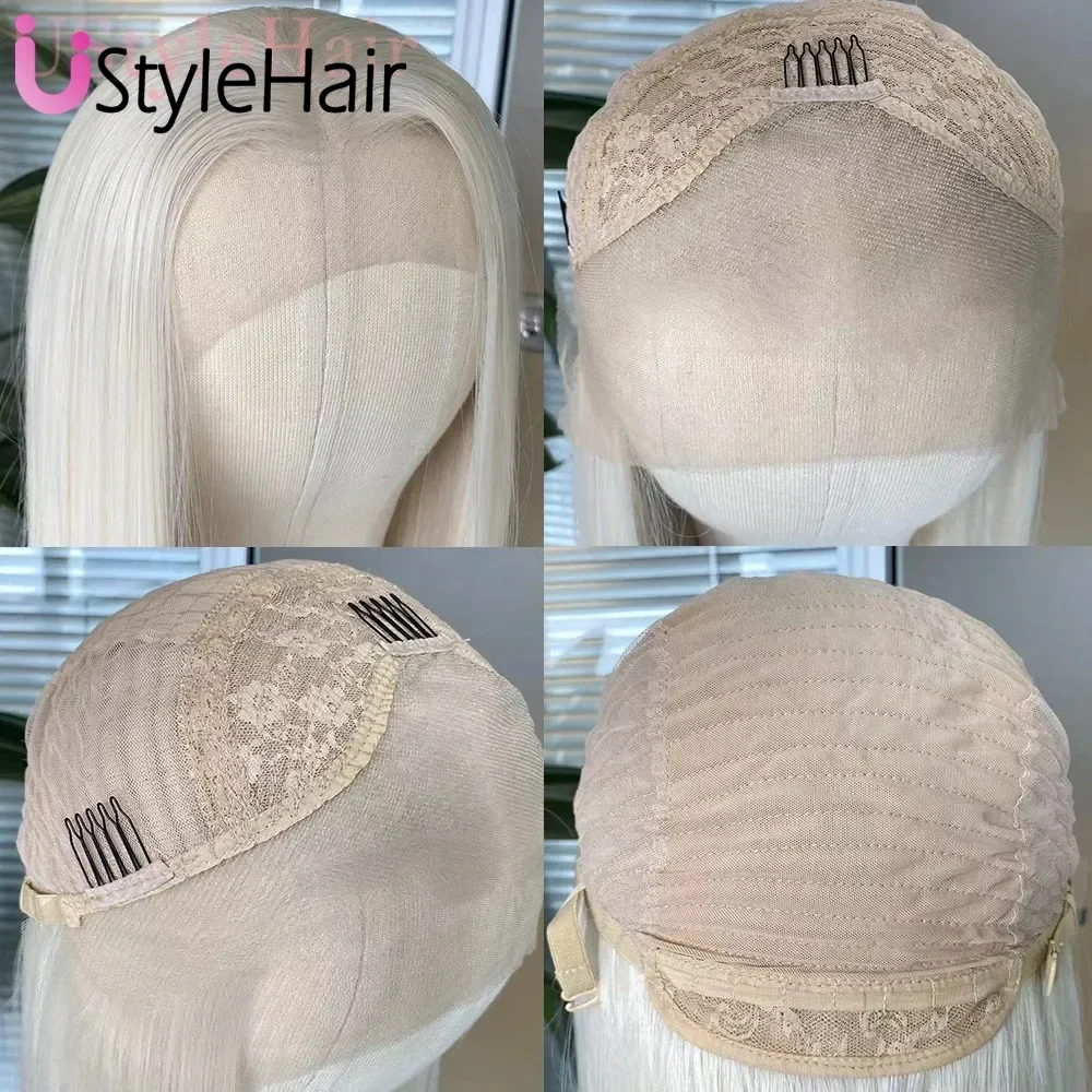 UStyleHair-Peluca de encaje rubio platino, pelo sintético con malla frontal, largo, suelto, rizado, línea de pelo Natural, uso diario, Cosplay, #60