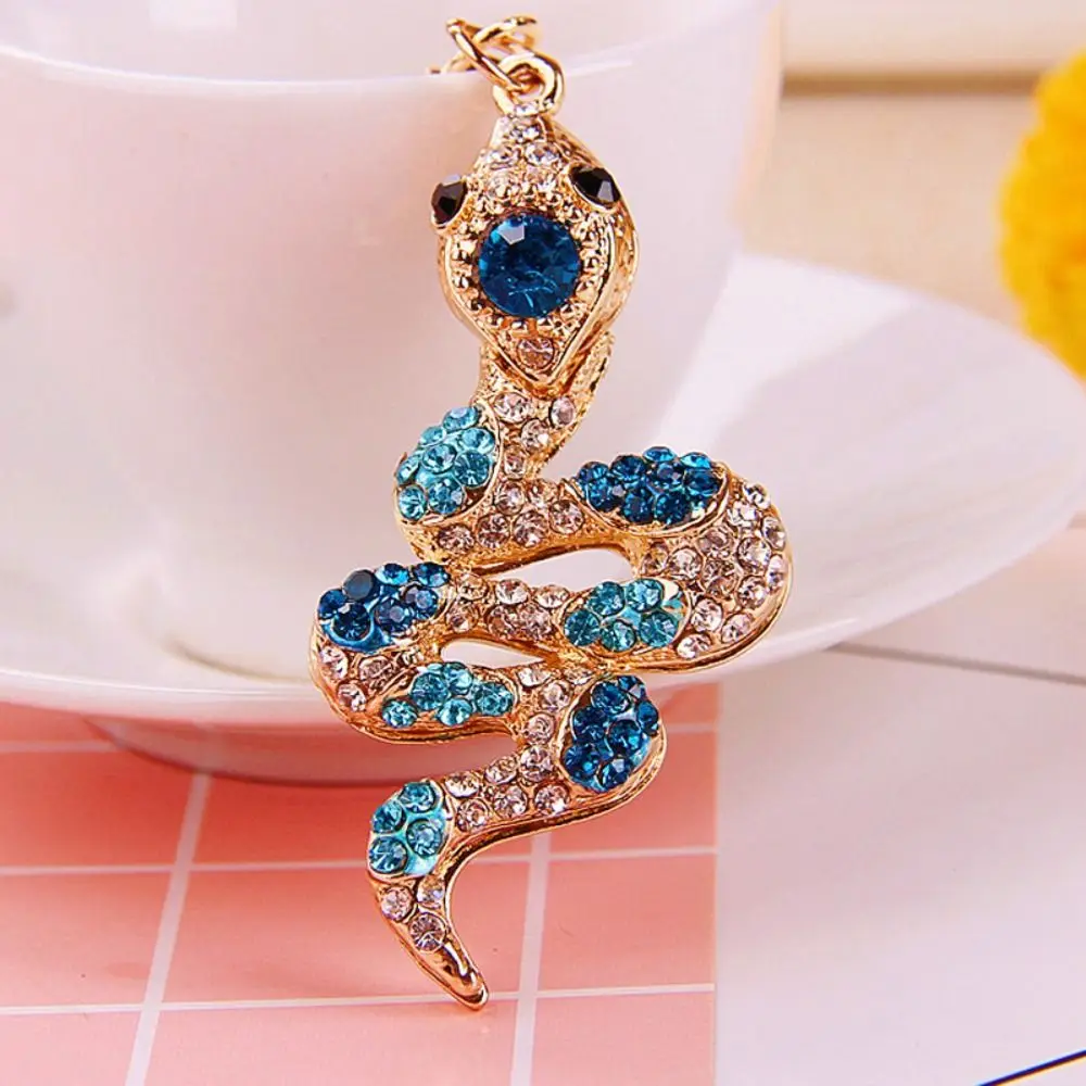 Fortune Rhinestone Snake Keychain Colorful Chinese Style Snake Lucky Pendant Collection Exquisite Zodiac Snake Year Key Ring