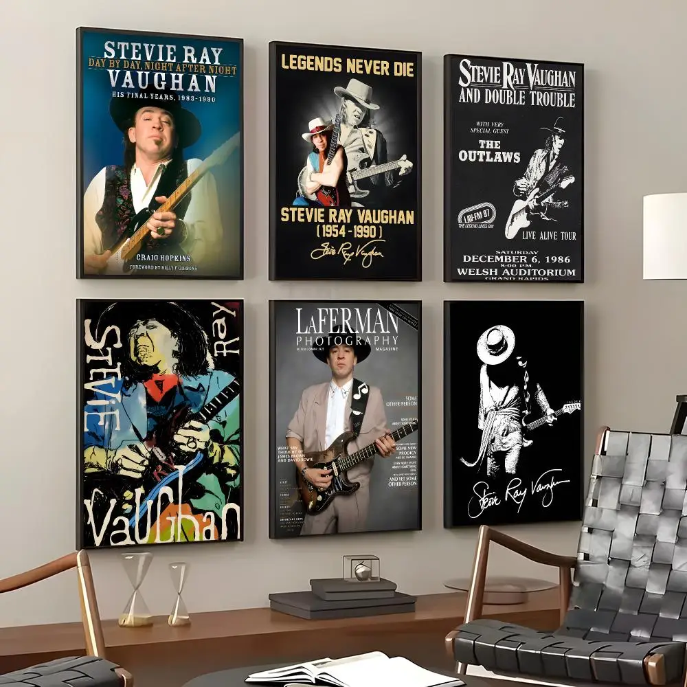 Guitarist Stevie Ray Vaughan Poster Self-Adhesive Waterproof Wall Stickers Coffee Bar Home Wall Decor