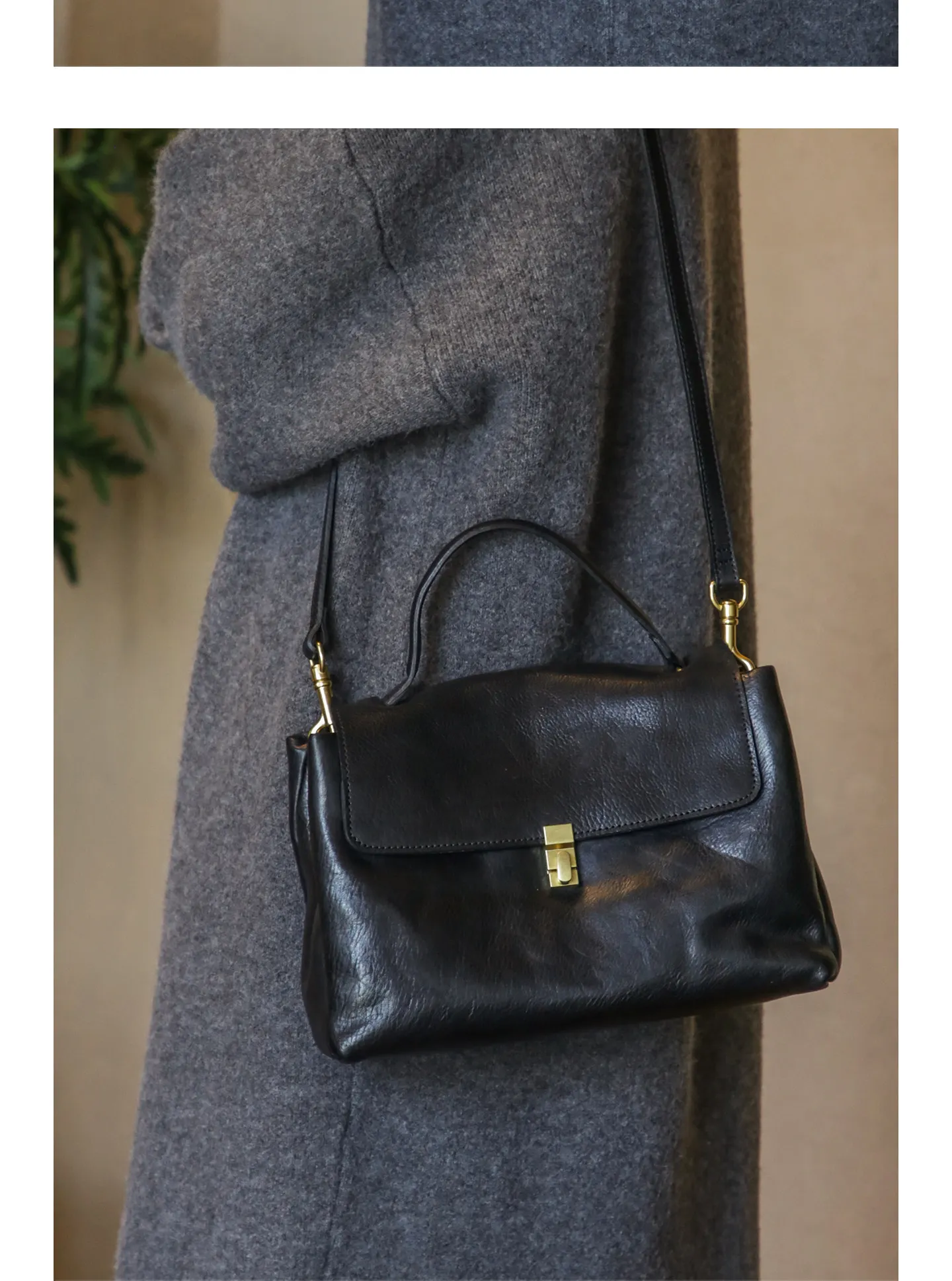 Hochwertige, pflanzlich gegerbte Rindsleder-Handtasche für Wochenend-Shopping und Partys, luxuriöse Echtleder-Umhängetasche für Damen – Detail 12