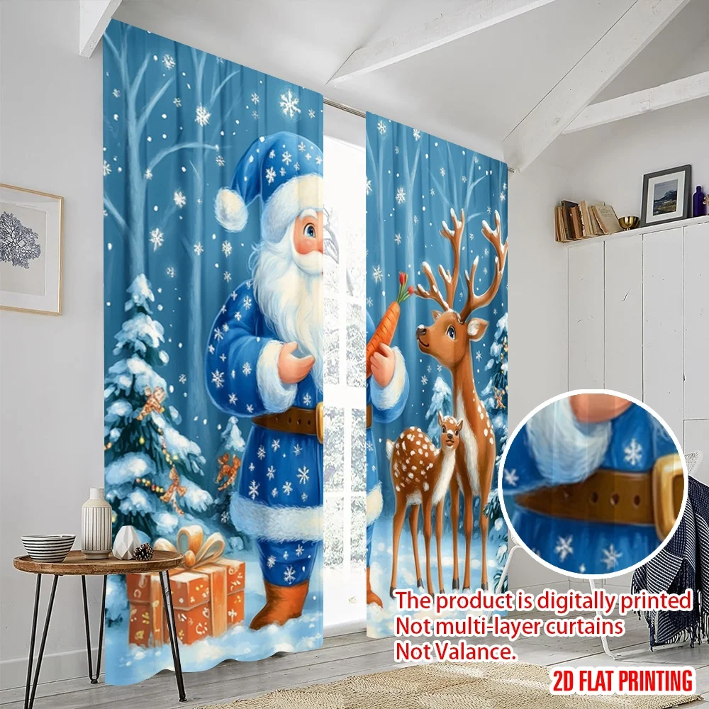 2 قطعة ، 2D طائرة الطباعة نافذة الستار لطيف عيد الميلاد جنوم والرنة الكرتون البوليستر سهلة التركيب (بدون قضيب) احتفالي