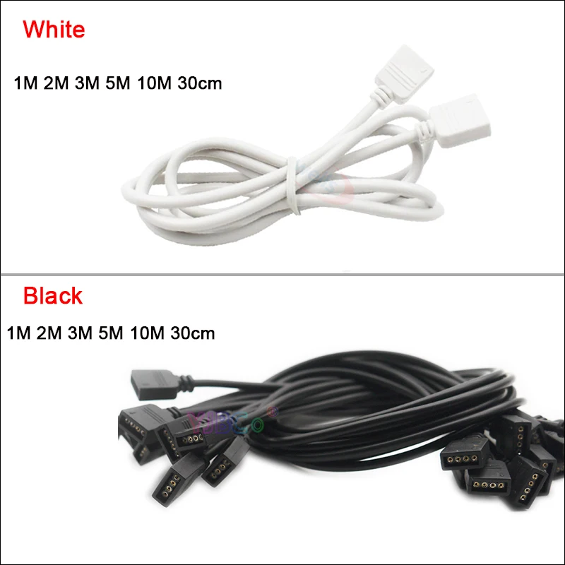 1pcs white/black 0.3/1/2/3/5/10M RGB Extension Wire Cable Cord with 4Pin Connector for RGB 5050 2835 Led Strip Light For Choice