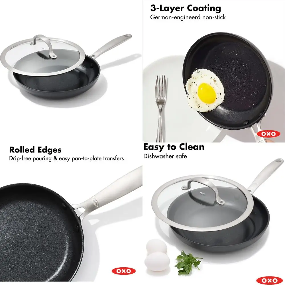 

9.5 Inch Pro Frying Pan with Lid, Triple-Layer German Nonstick Coating, Dishwasher and Oven Safe