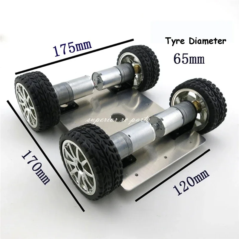 Aluminum Alloy 4WD Car Tracking Robot Smart  4 Wheel Drive Chassis with 4pcs 25 Type Gear Motor  Diameter 65mm