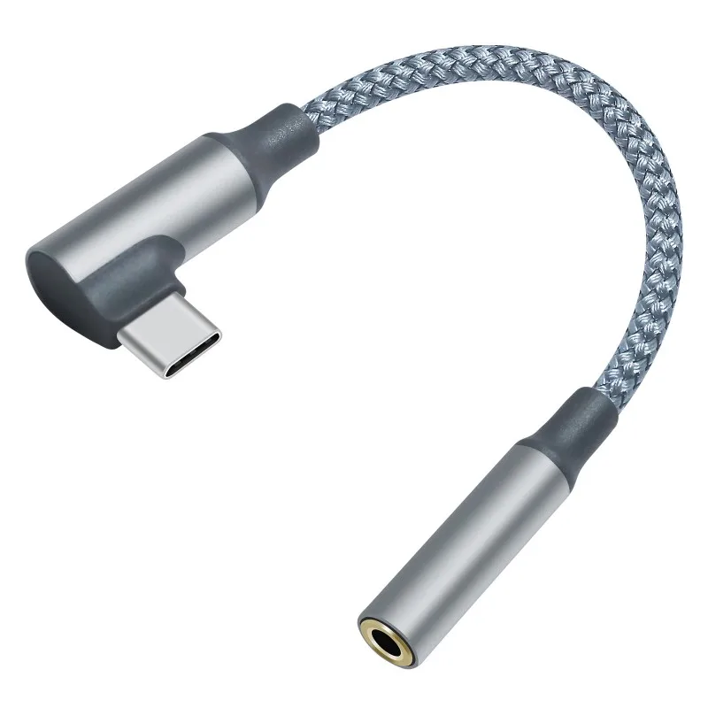 직각 USB C 나일론 브레이디드 케이블 타입 C에서 3.5MM 헤드폰 이어폰 여성용 오디오 잭 어댑터 변환 케이블