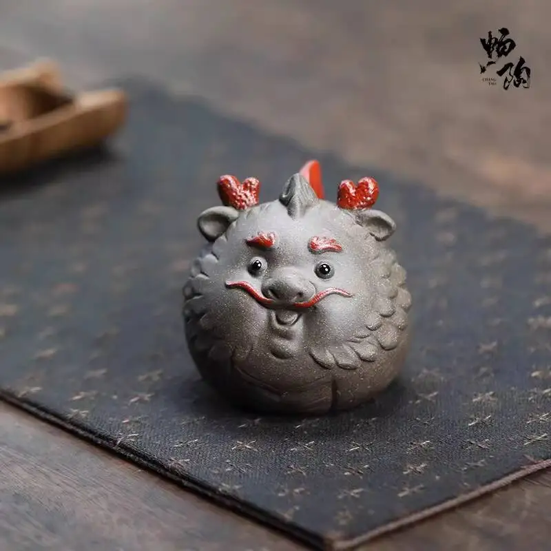 [Changtao]Yixing Original Purple Clay Accessories, Toys, Small Tea Pets, Green Segment, Longbao