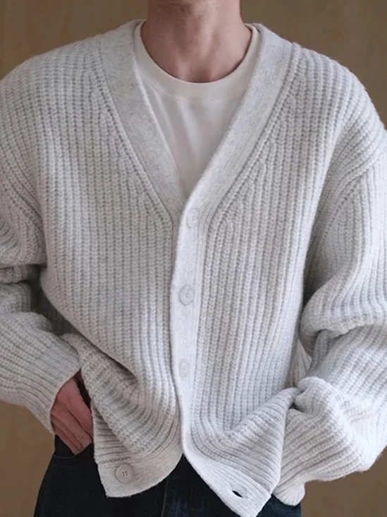 

Мужской вязаный кардиган Laid-ba Sle V-ne свободного кроя с длинными рукавами, на пуговицах, из шерсти, с текстурой, модный