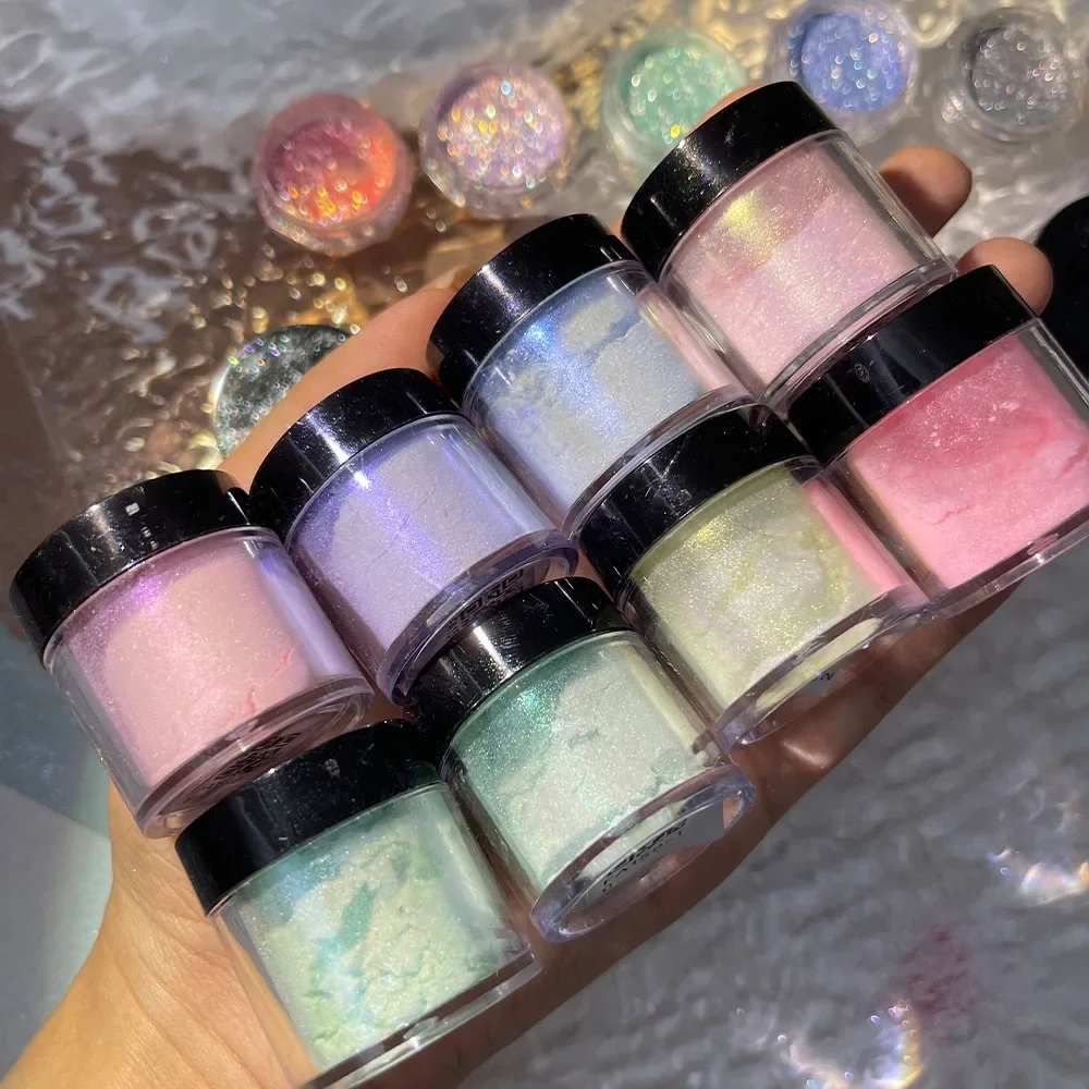 Poudre de Pigment pour Ongles, Multicolore, Holographique, Néon, Scintillant, Glace, Muscle, Aurora, Chrome Fin, Poussière de Frottement, Miroir, Décoration