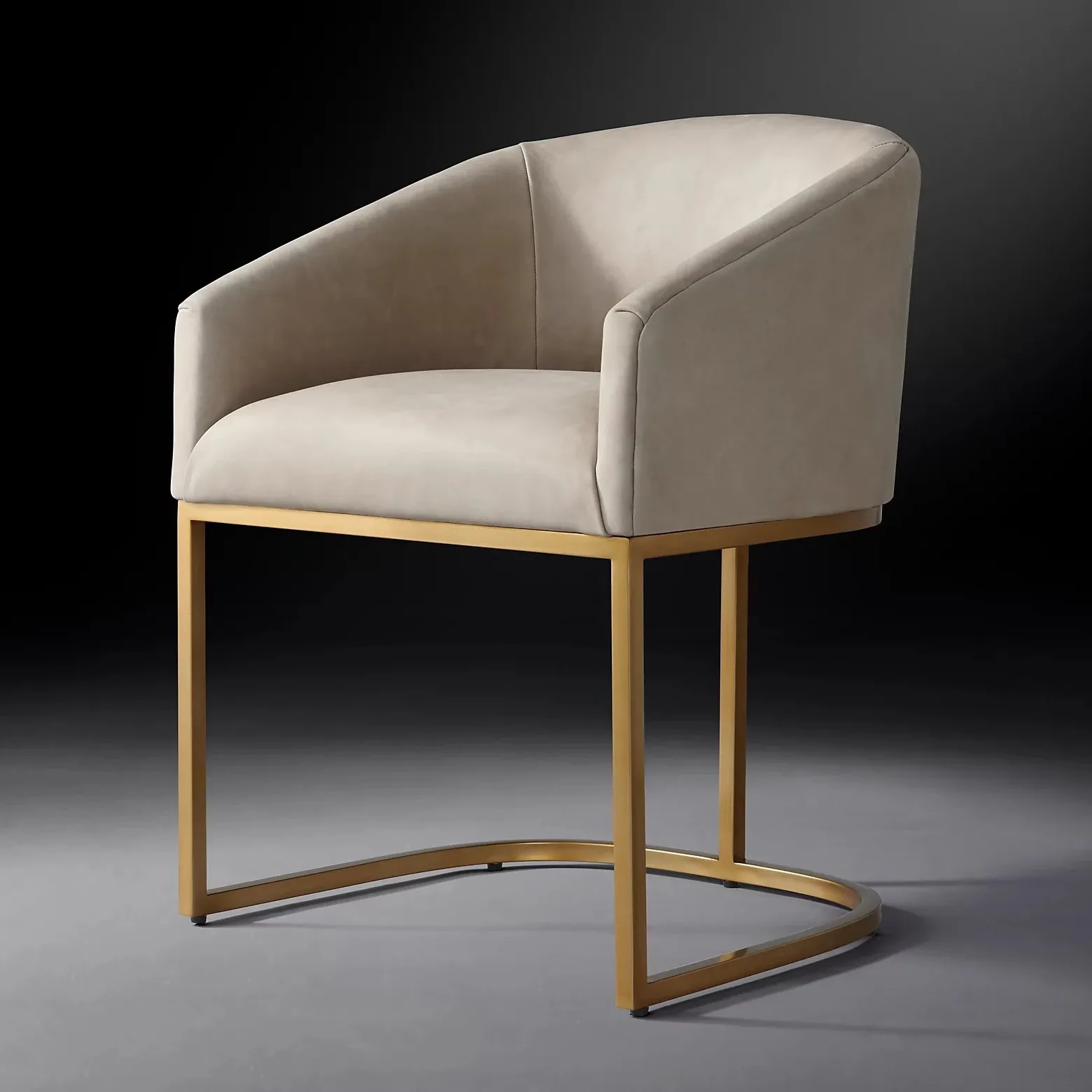 

French rural retro oil wax cowhide dining chair Italian modern simple light luxury stainless steel metal foot home bar chair