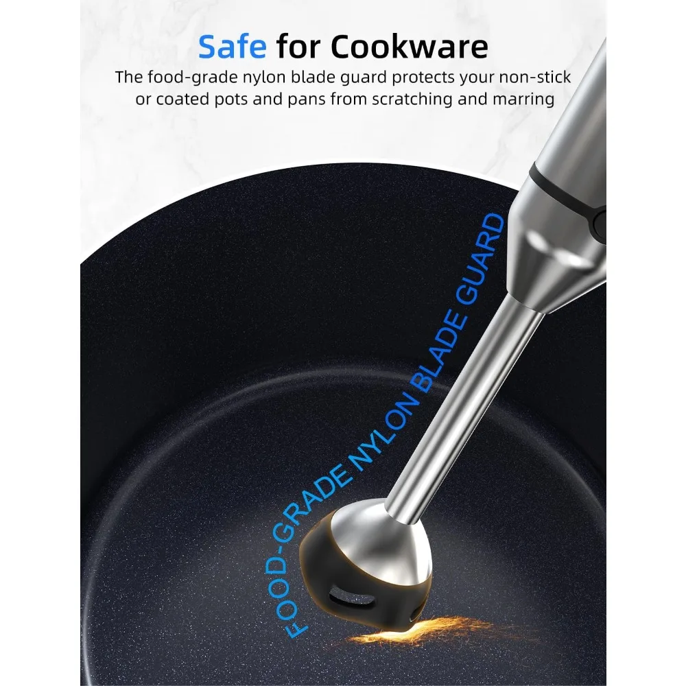 Licuadora de inmersión, motor de cobre resistente, palo inteligente de acero inoxidable con batidores de huevos, triturador de patatas