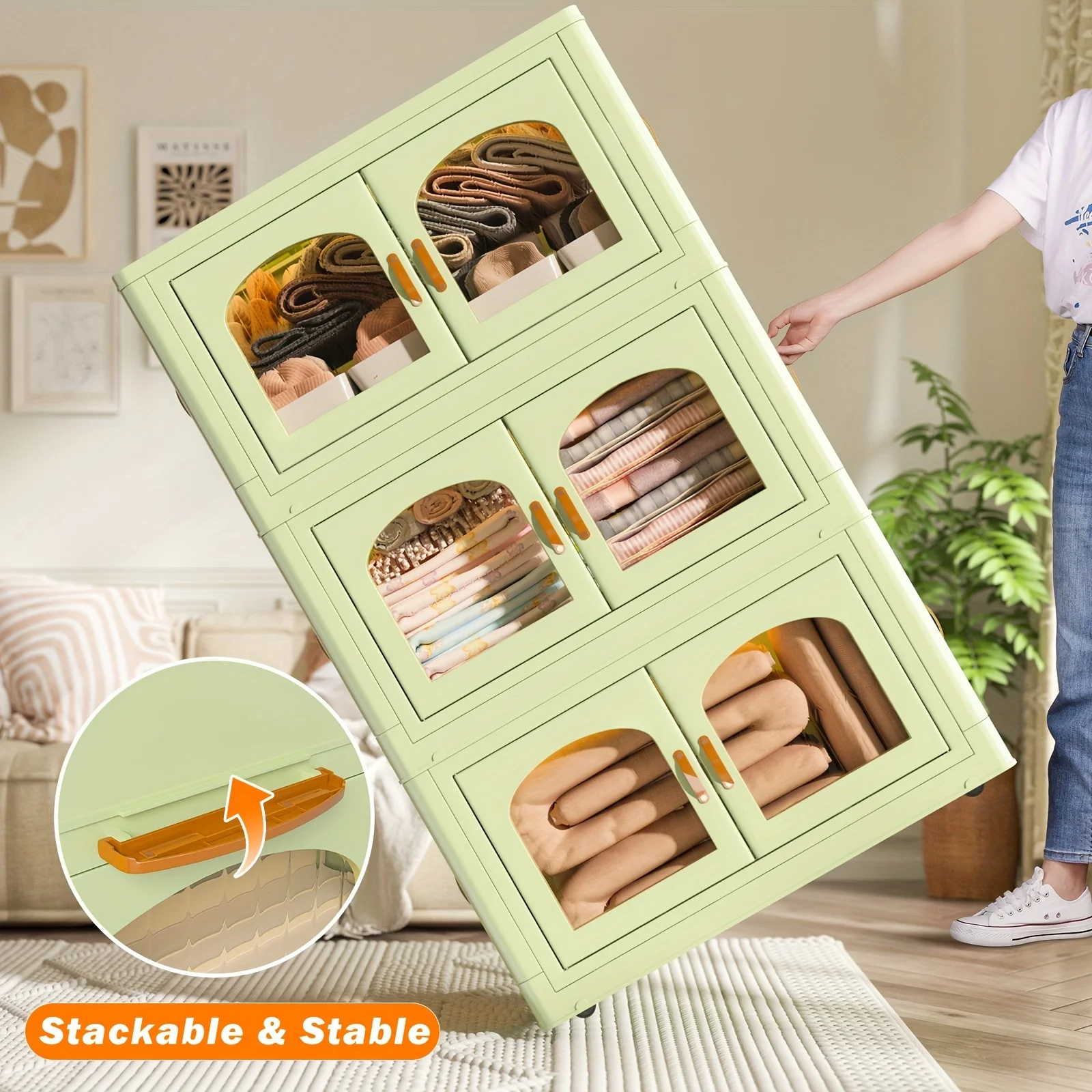 

75GAL Plastic Storage Bins With Lids And Magnetic Doors, Storage Containers With Lids And Wheels, Closet Organizers And Storage