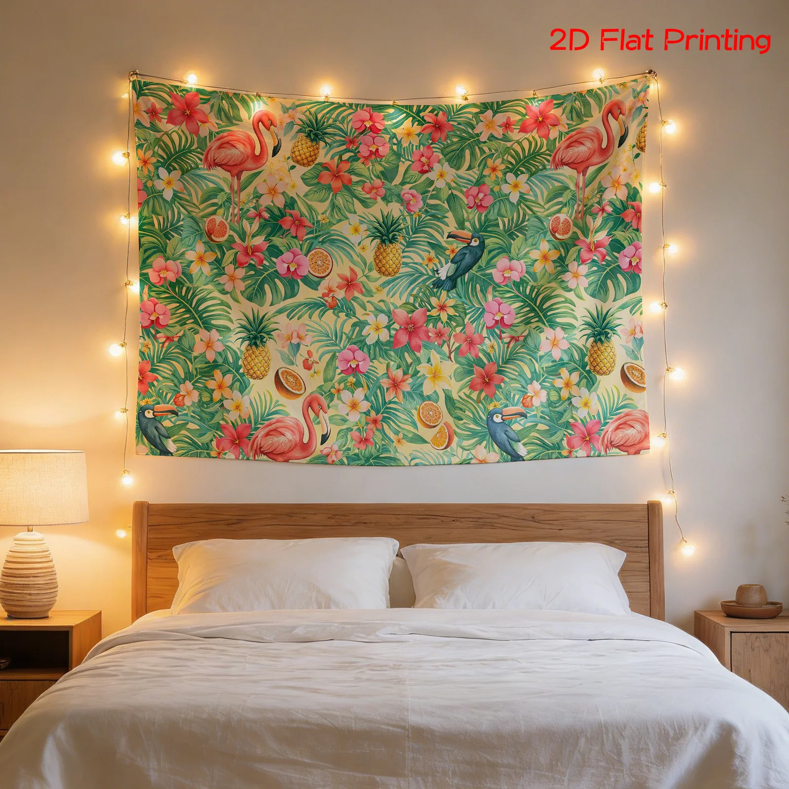 Large Tropical Flamingo Tapestry Wall Hanging Polyester Floral Print Pineapple Leaf Boho Resort Home Decor Art Decor
