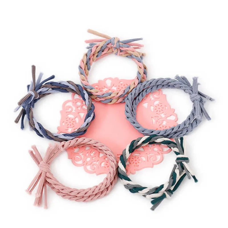 

Korean Style Toy Colorful Braided Hair Ties High Elasticity Thick Hair Accessories Hand Woven Knot Hair Bands for Women Kid Gift