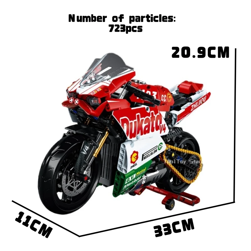 Disponibile 723 pezzi moto da corsa tecnica famosa moto V4 blocchi di costruzione mattoni modello giocattoli set di regali per bambini di Natale