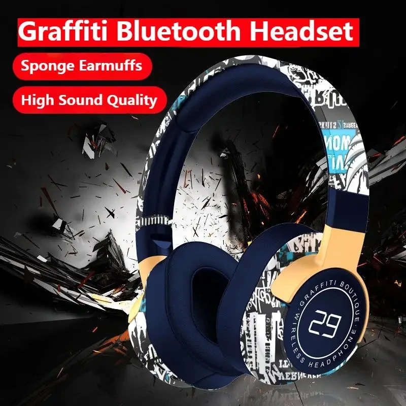 Graffiti Sem Fio Bluetooth Fones De Ouvido Baixo Profundo, Cancelamento de Ruído, HiFi Sons, Qualidade Headsets com Microfone, 5