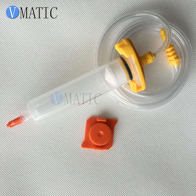 Free Shipping Plastic Dispenser Pneumatic Syringe With 55cc/ml Adapter Assembly Barrel 10 Sets Glue Dispensing Syringe