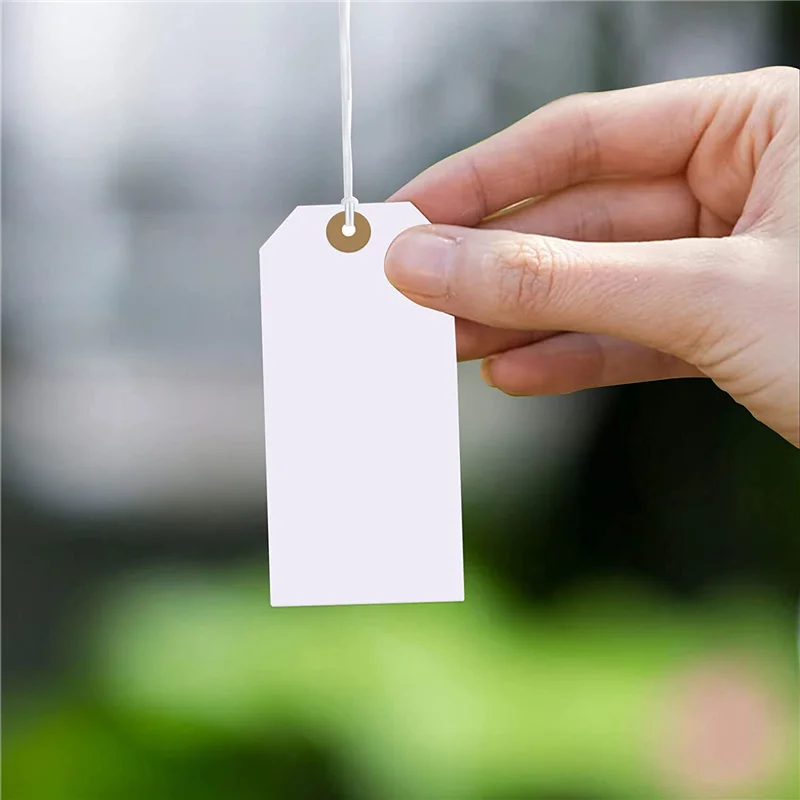 AK51-Large etichetta di carta con foro di rinforzo con cordino attaccato, etichette per appendere carta da 200 pezzi con corda elastica attaccata