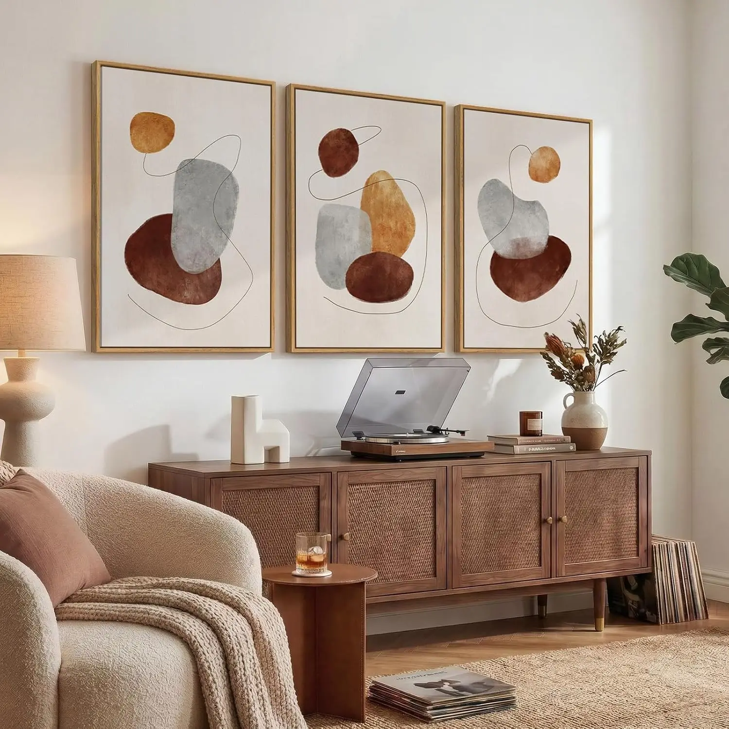 24x36 Inch 3 Piece Neutral Wabi Sabi Abstract Framed Canvas Wall Art Minimalist Modern Print Paintings For Living Room Bedroom Dining Room Office Gallery Home Wall Decor