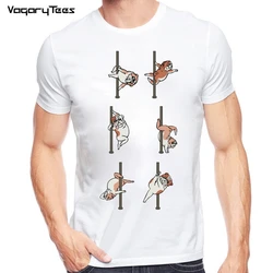 Funny Cute Pugs Dance T Shirt men's English Bulldog/cat Pole Dancing Printed T-Shirt High Quality Hipster Short Sleeve