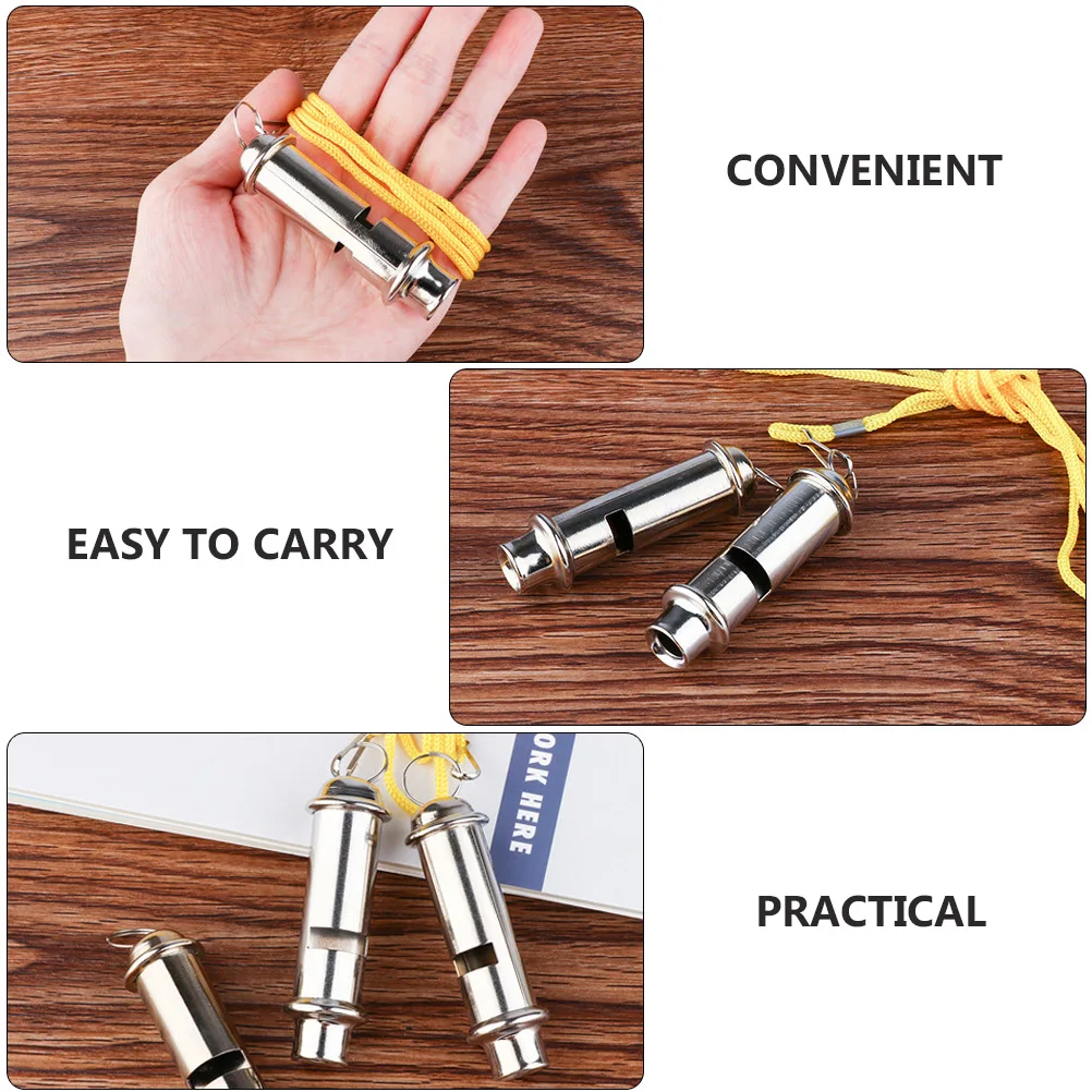 3Pcs Metal Whistle Outdoor Survival Emergency Whistle with Lanyard High Decibel Sound for Camping Hiking Sports Safety Accessory
