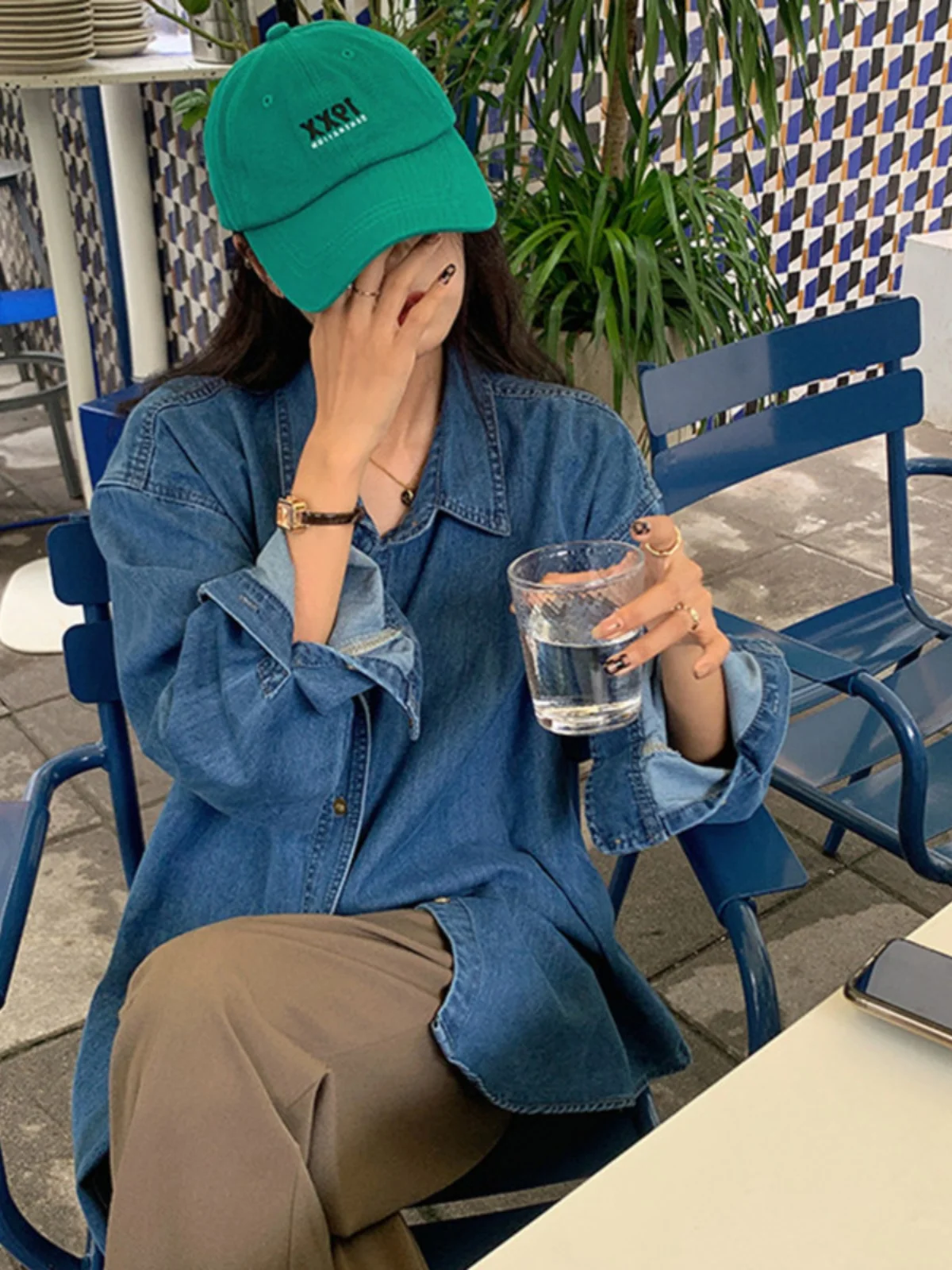 

Denim Coat High Quality Big Pearl Womens Autumn Twill Straight Patchwork Button-Up Sashes Vintage Trendy Subcultures Leisure Y2K