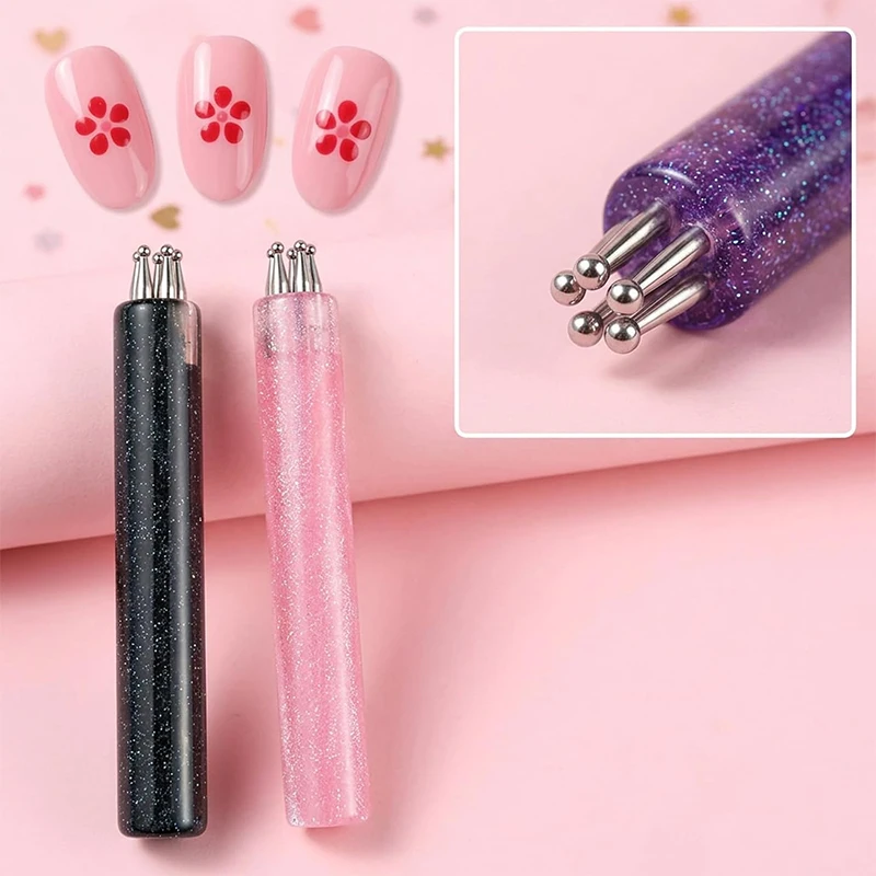 DIY Nail Art 5-Petal Dotting Tool Flower Pattern 1.8mm Fine Tip Rhinestone Pickers Glitter Handle Manicure Nail Tools Brushes