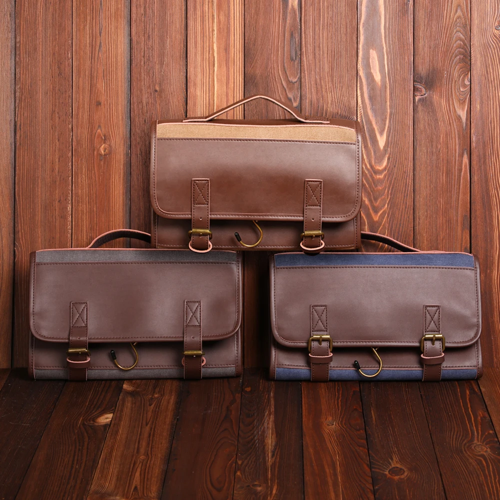 

In Stock Men and Women Foldable Leather Organizer Handbag Heavy Duty Canvas Waterprooftravel Toiletry Bag
