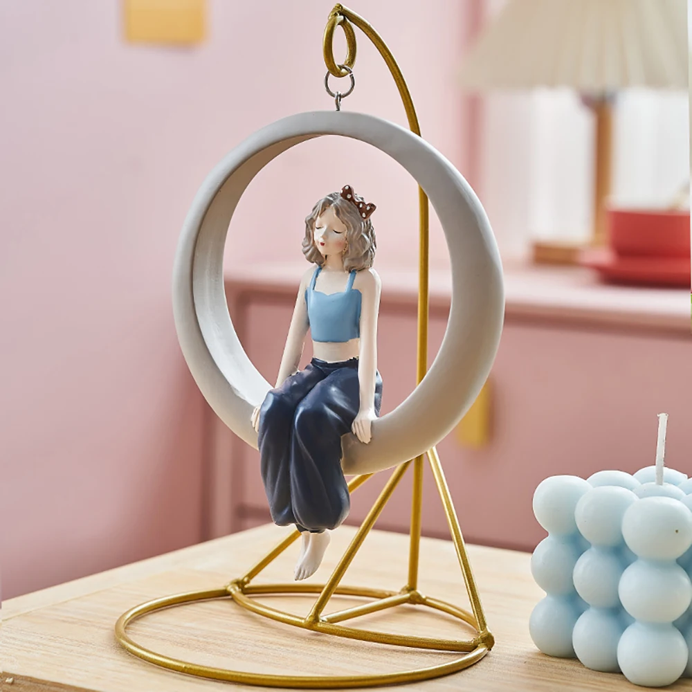 Nordic Home Decoration Creative Swing Girl Ornament Kawaii Accessories Office Desk Accessories Modern Girl Room Decoration Gift