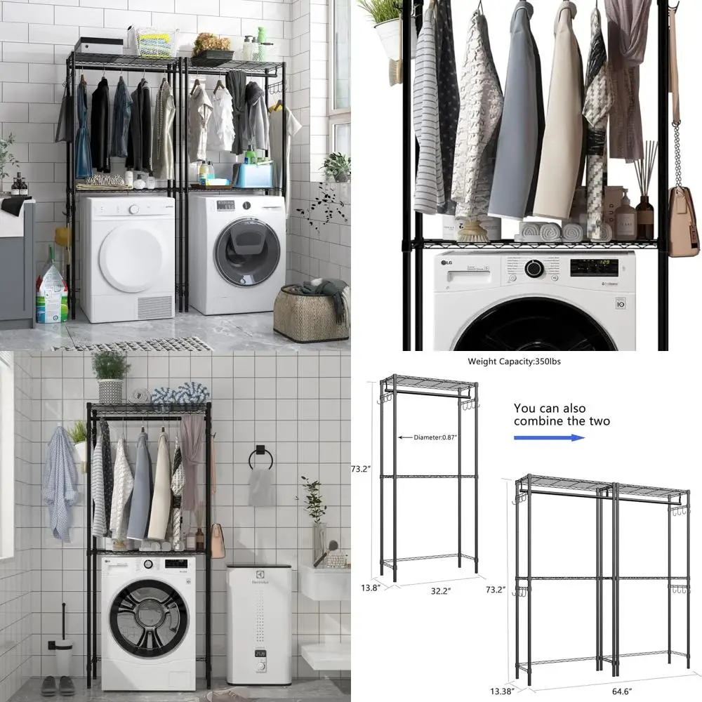 

2-уровневая регулируемая сушилка для одежды с полкой для хранения и боковыми крючками для белья, подходит для ванной комнаты, спальни, балкона, Bl