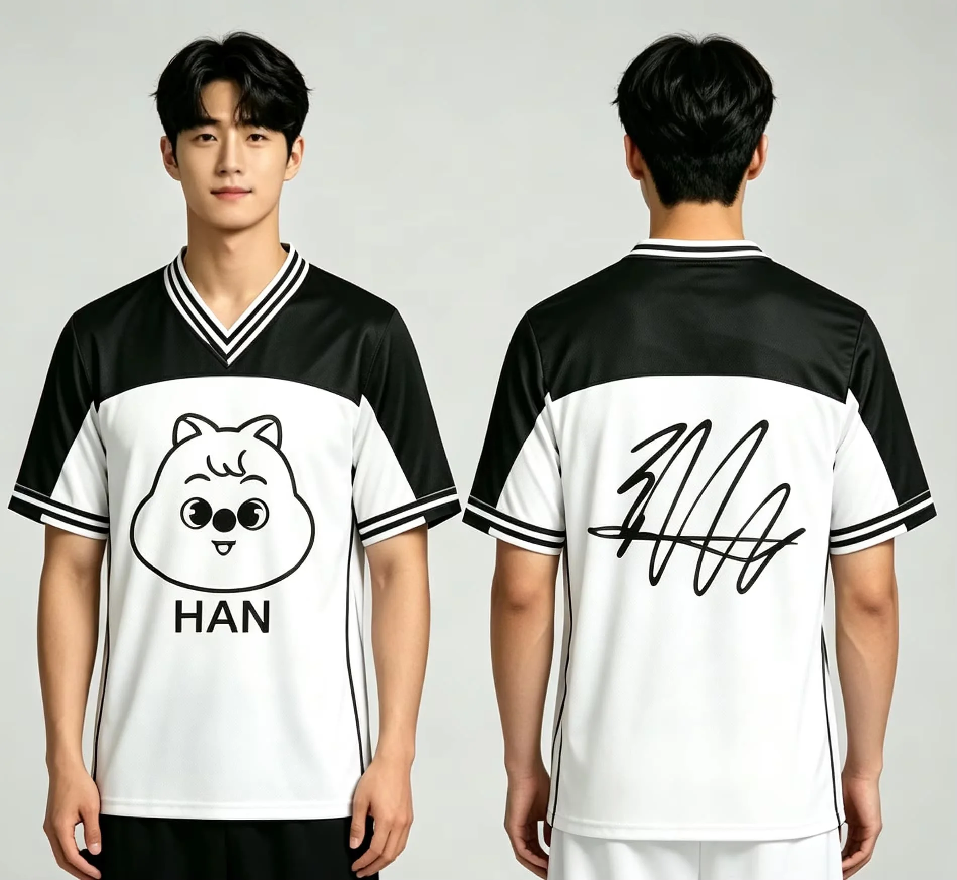 2026 New Kpop Boy Band Jersey Felix Cartoon Image Signature Printed Short Sleeved Gift for Stay Summer Men'S and Women'S Top