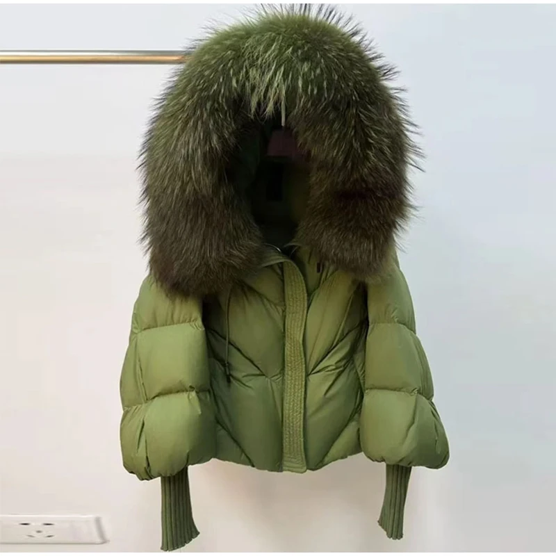 Warm Fur Collar Cotton Coats Women's Green Lapel Zipper Full Sleeve Padded Jacket Overcoat 2026 Winter New Lady Loose Streetwear