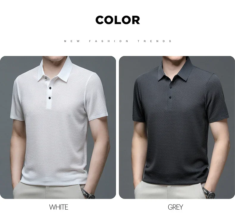 Sommer Neue männer Lop-up Hohl kurzarm Polo-Shirt Eis Seide Marke Kleidung Atmungsaktive Business-Mode T-Shirt männlichen Bis 6XL – Detail 22