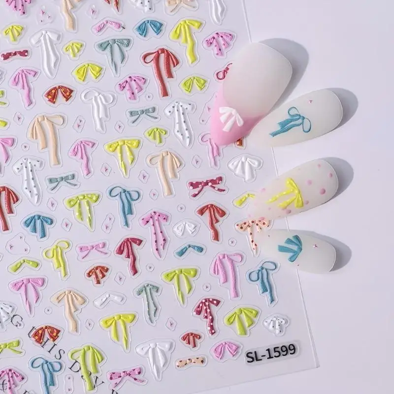 Selbstklebende 5D-Schleifen-Perlen-Herz-Nagelaufkleber, französische Polka-Dot-Schleifen-Nagelsticker, DIY-Maniküre, bunte Nagelkunst-Accessoires – Detail 11