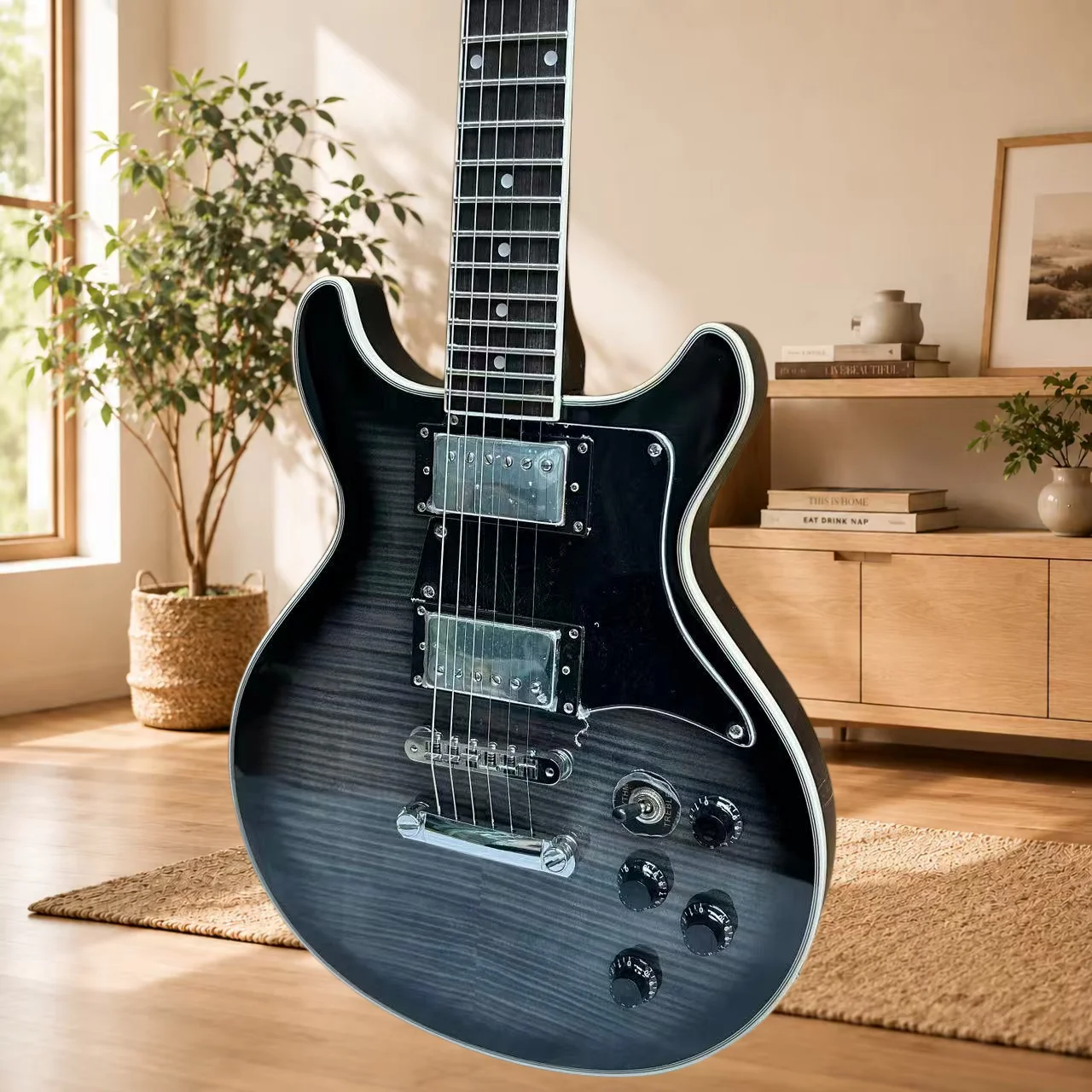 Black Tiger Pattern Studio Electric Guitar HH Pickup Black Guard Black Knob Dot Shell Taste Free Delivery