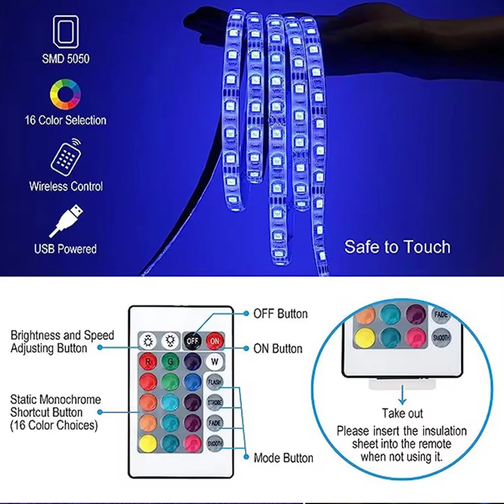 ไฟ LED Strip ควบคุมบลูทูธ RGB ไฟ LED สําหรับทีวี USB 5V LED เทปสําหรับ TV Backlight Room PARTY ตกแต่งงานแต่งงาน