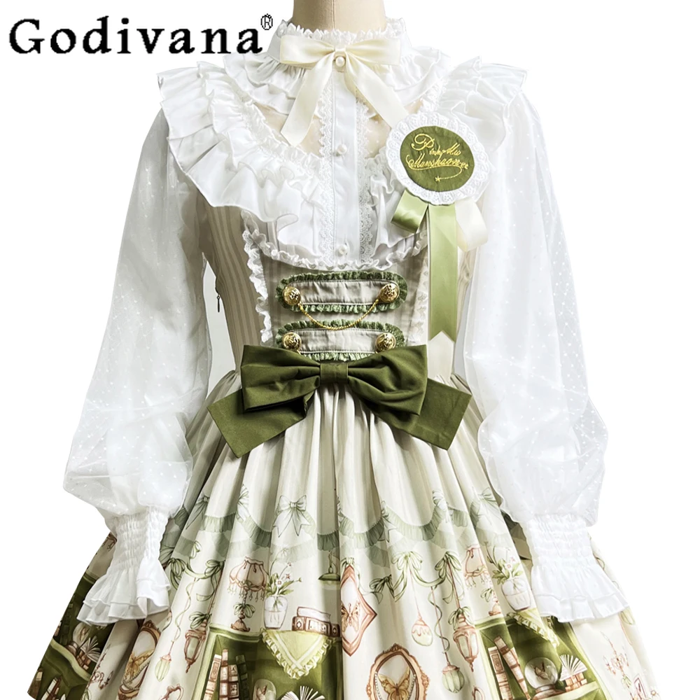 

Sweet Girl Original Japanese Style Fresh College Style Lolita Dress Pastoral Style Long Sleeve Cute Bow Fashion JSK Dress