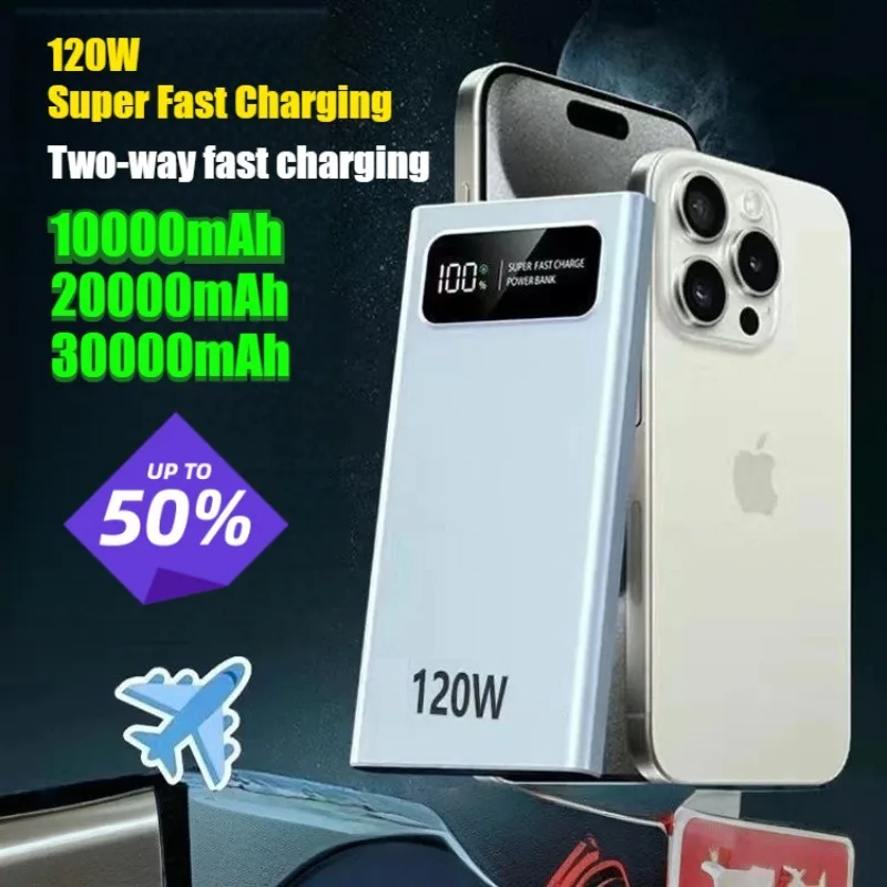 120W 30000mAh Full Capacity 3C Certified High-Capacity Power Bank Super Fast Charging Portable Phone Charger