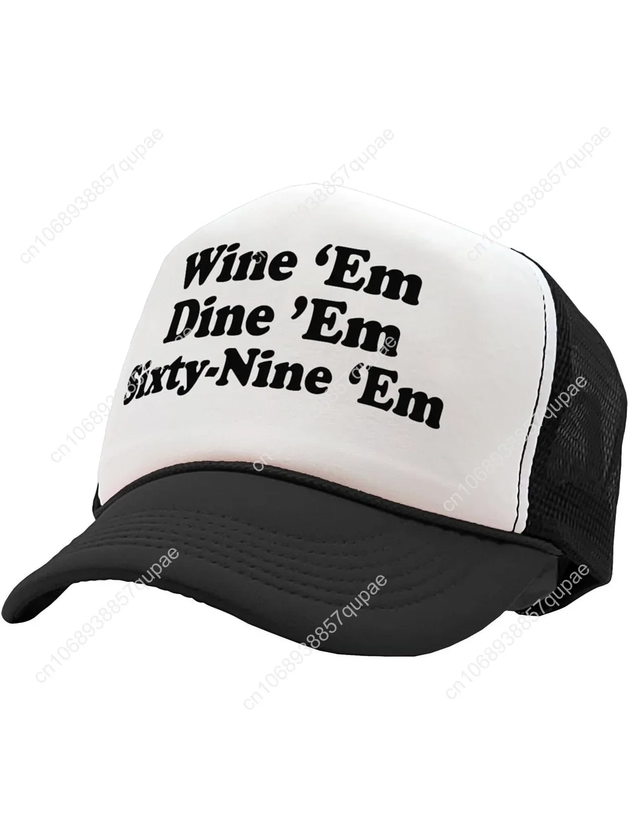 

Wine EM Dine EM Sixty-Nine EM - Sexy College frat Party Costume Gift - Vintage Retro Style Trucker Cap Hat
