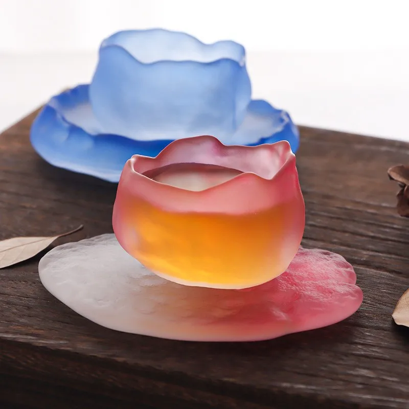 

Japanese-style First Snow Gradient Pink Host Cup New Ladies Tea Set Hostess Tea Cup Tea Cup Handmade Glass