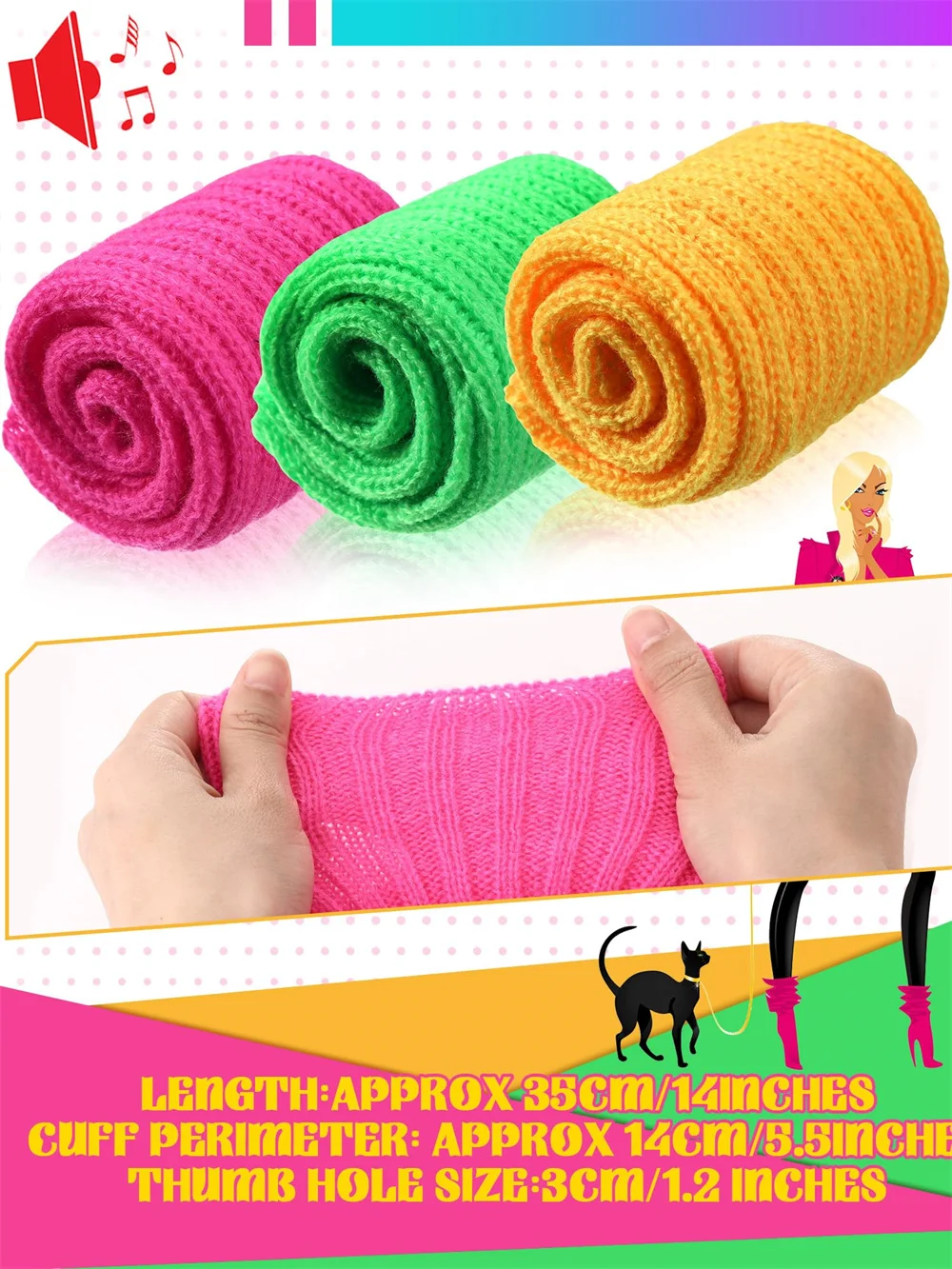 Colorful Sleeves Korean Knitted Women'S Warm Ins High Street Boys And Girls Bright Color Mid-Length Arm Sleeves For Couples